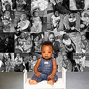 Roderick joined the competition — help win amazing prizes! baby, infant, child, portrait, denim_overalls, jewelry, bench, smiling, sitting, black_and_white, color_pop, collage, cute, indoor, cozy, family, sleeping, pacifier, blanket, person