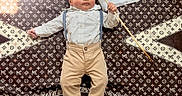 Rudra is registered to the contest to win money with this photo: american_flag, baby, baby_clothes, blanket, child, clothing, cute, decor, expression, fabric, flag, footwear, footwear_sandals, hat, indoor, laying_down, pattern, person, portrait, suspenders