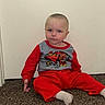 Franklin joined the competition — help win amazing prizes! toddler, child, pajamas, red_clothing, sitting, carpet, indoor, wall, baby, portrait, person, floor, cute, young_child, casual, head, face, expression, small_child, home