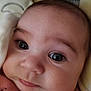 baby, face, close_up, eyes, blanket, infant, skin, eyelashes, cheeks, nose, mouth, expression, soft, cute, child, newborn, portrait, indoors, head, young