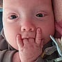 Nolhan participe au concours pour gagner de l'argent avec cette photo : baby, infant, child, face, eyes, hand, fingers, mouth, pacifier, pacifier_clip, closeup, portrait, skin, cheek, nose, blanket, sleeve, onesie, awake, cute