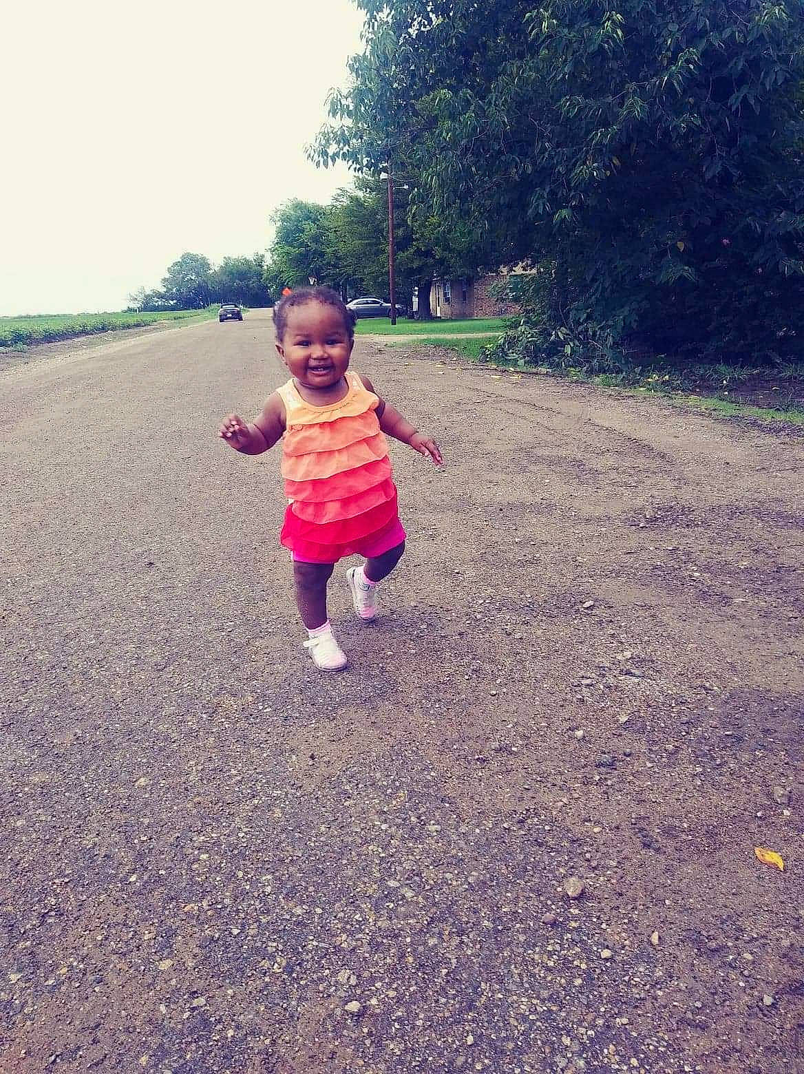 Aile is registered to the contest to win money with this photo: asphalt, child, cloud, fun, grass, happy, joy, leaf, morning, mountain, person, plant, play, road, running, sky, smile, summer, toddler, tree