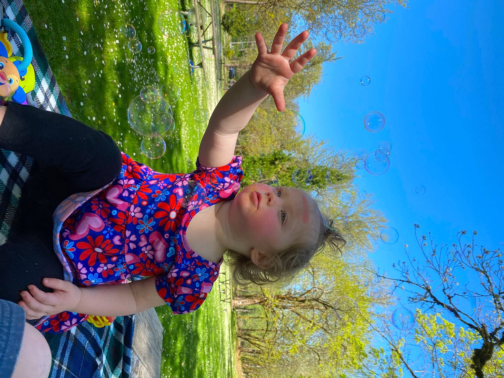 Coraline is registered to the contest to win money with this photo: child, electric_blue, eyewear, fun, grass, grassland, happy, leisure, pattern, people_in_nature, person, plant, recreation, sky, spring, summer, sunglasses, sunlight, tree, vacation
