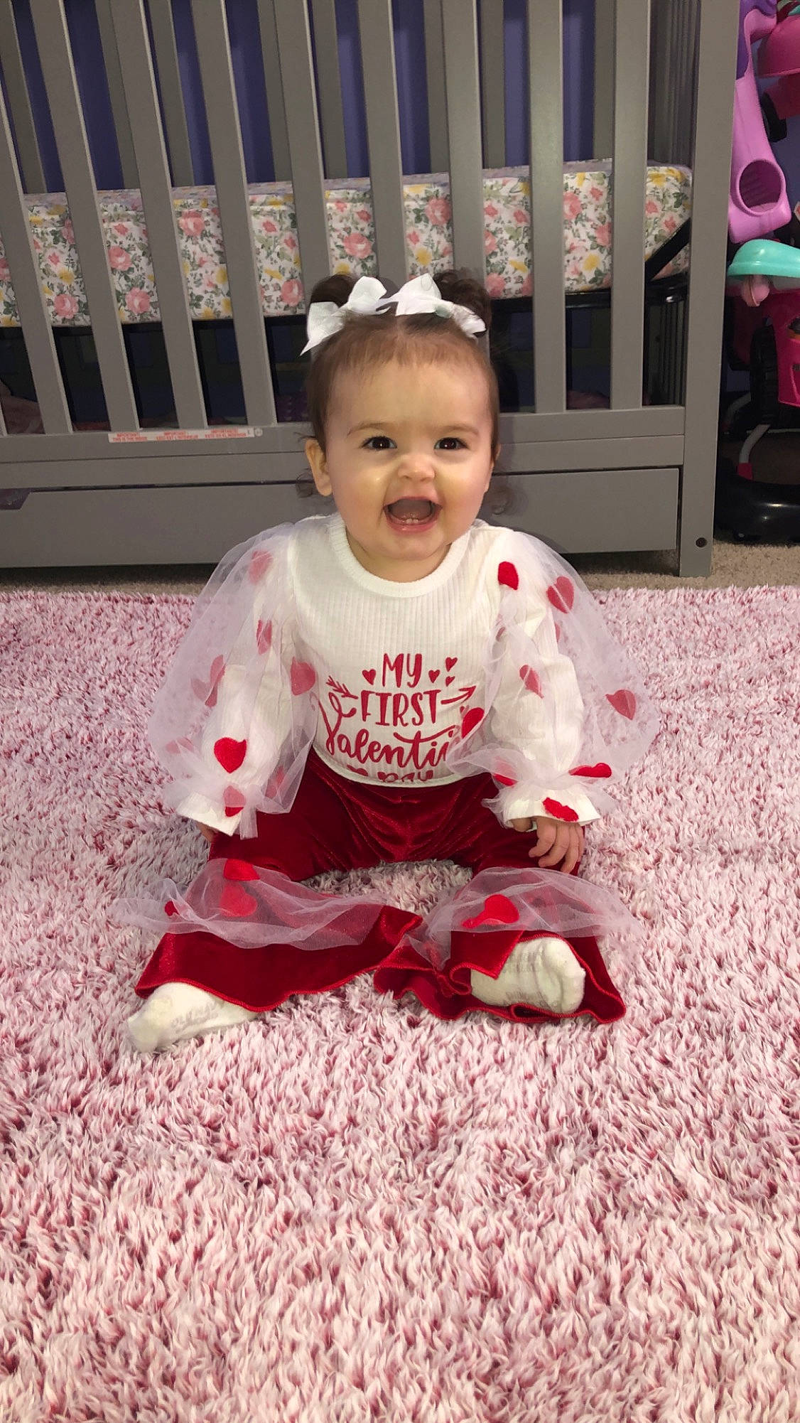 Audamae joined the competition — help win amazing prizes! baby, baby_products, baby_toddler_clothing, carmine, child, costume, eye, flooring, fun, fur, grass, happy, laugh, magenta, pattern, person, pink, sitting, sleeve, smile