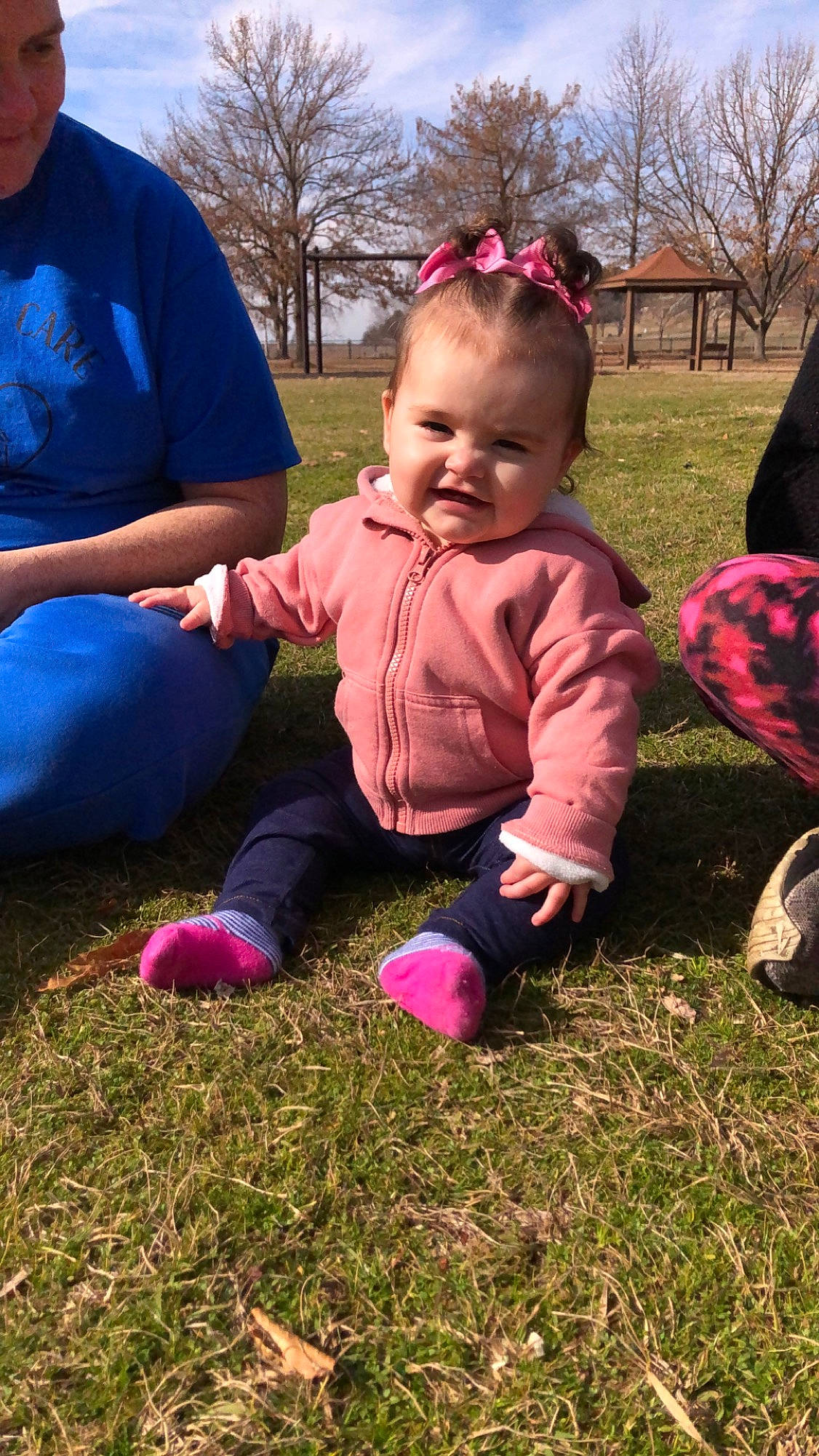 Audamae is registered to the contest to win money with this photo: baby, baby_toddler_clothing, ball, fun, gesture, grass, grass_family, grassland, happy, lawn, leisure, meadow, people_in_nature, person, pink, plant, recreation, sky, smile, toddler