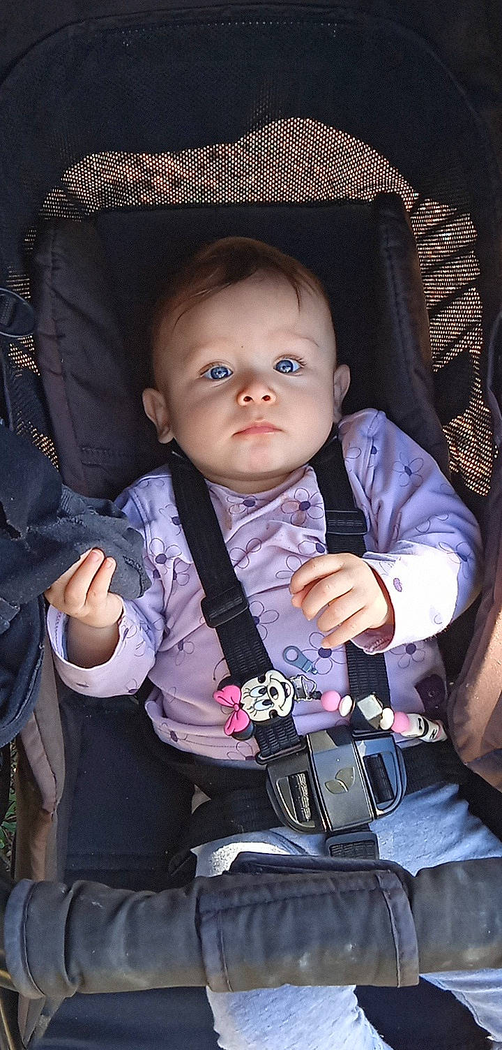 Inayah participe au concours pour gagner de l'argent avec cette photo : baby, baby_carriage, baby_products, baby_safety, baby_toddler_clothing, camera, chair, cheek, child, comfort, flash_photography, fun, happy, iris, person, product, sitting, skin, sleeve, strap