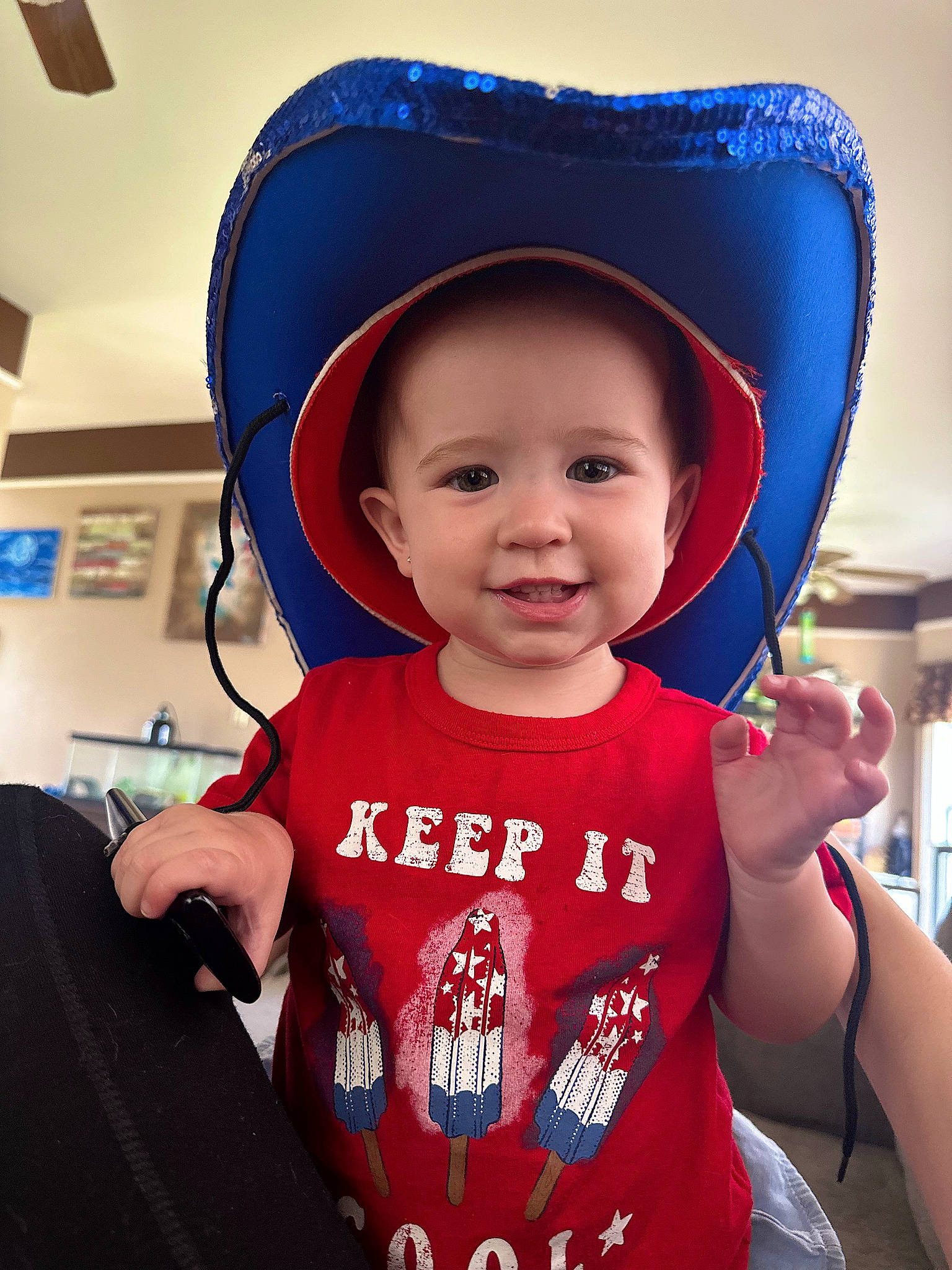 Azalea joined the competition — help win amazing prizes! baby, baby_toddler_clothing, blue, cap, chin, cool, costume_hat, fun, gesture, happy, hat, joy, lip, people, person, product, skin, sleeve, smile, toddler