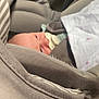 Héléa a rejoint le concours — aidez-le/la à gagner de superbes lots ! baby, blanket, car_interior, car_seat, child, closeup, comfort, fabric, face, head, indoors, infant, newborn, pacifier, peaceful, seatbelt, sleeping, soft, striped, wrapped