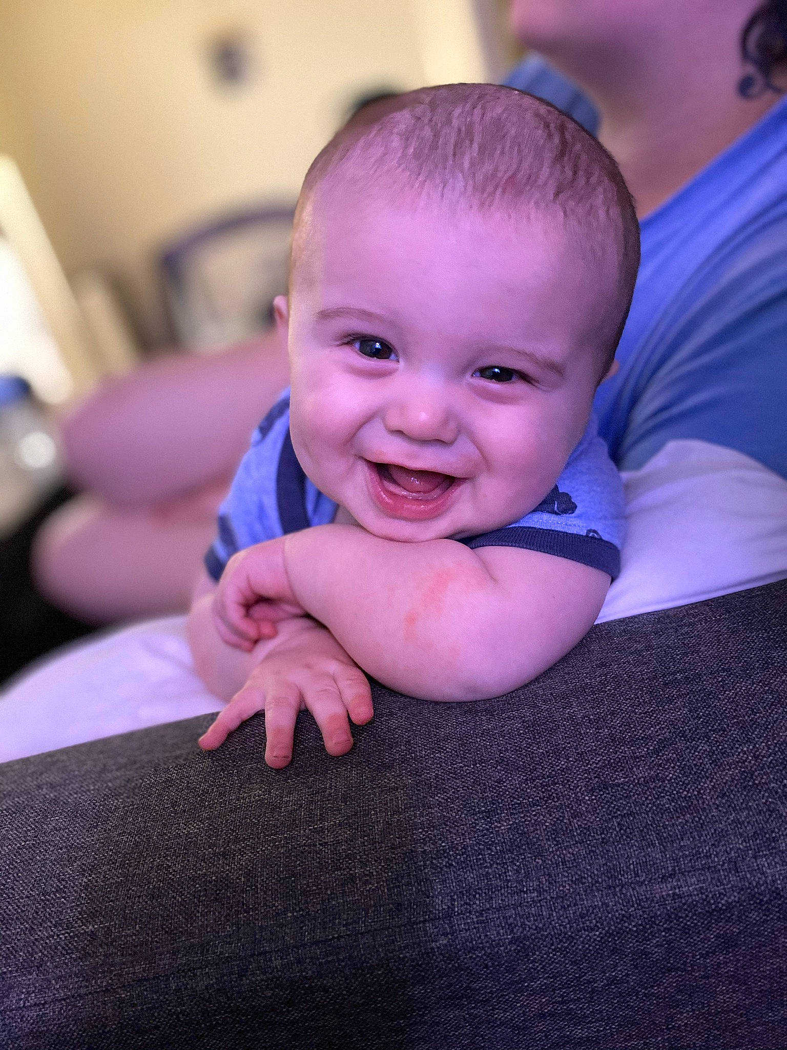 Jack joined the competition — help win amazing prizes! baby, baby_toddler_clothing, cheek, chin, eye, finger, flash_photography, gesture, happy, human_body, iris, lip, magenta, nose, person, pink, purple, shoulder, skin, smile