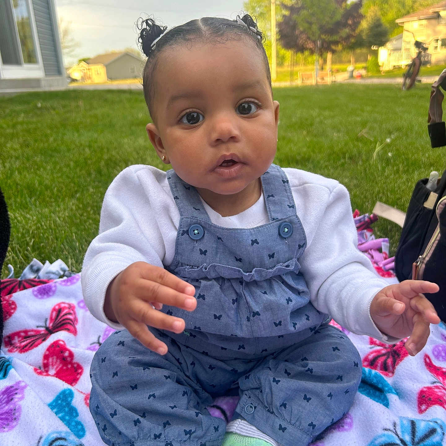 Azalea joined the competition — help win amazing prizes! architecture, baby, backyard, building, clothing, face, grass, head, nature, outdoors, pants, park, person, photography, plant, portrait, quilt, shelter, sitting, yard