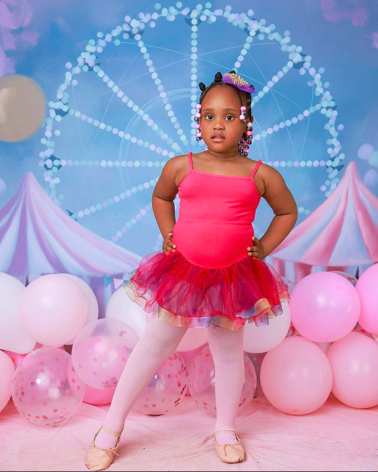 Imani joined the competition — help win amazing prizes! baby_toddler_clothing, ballet_tutu, balloon, child, costume, dance, dress, entertainment, event, fashion_design, fun, games, happy, leisure, magenta, party, party_supply, performing_arts, person, pink
