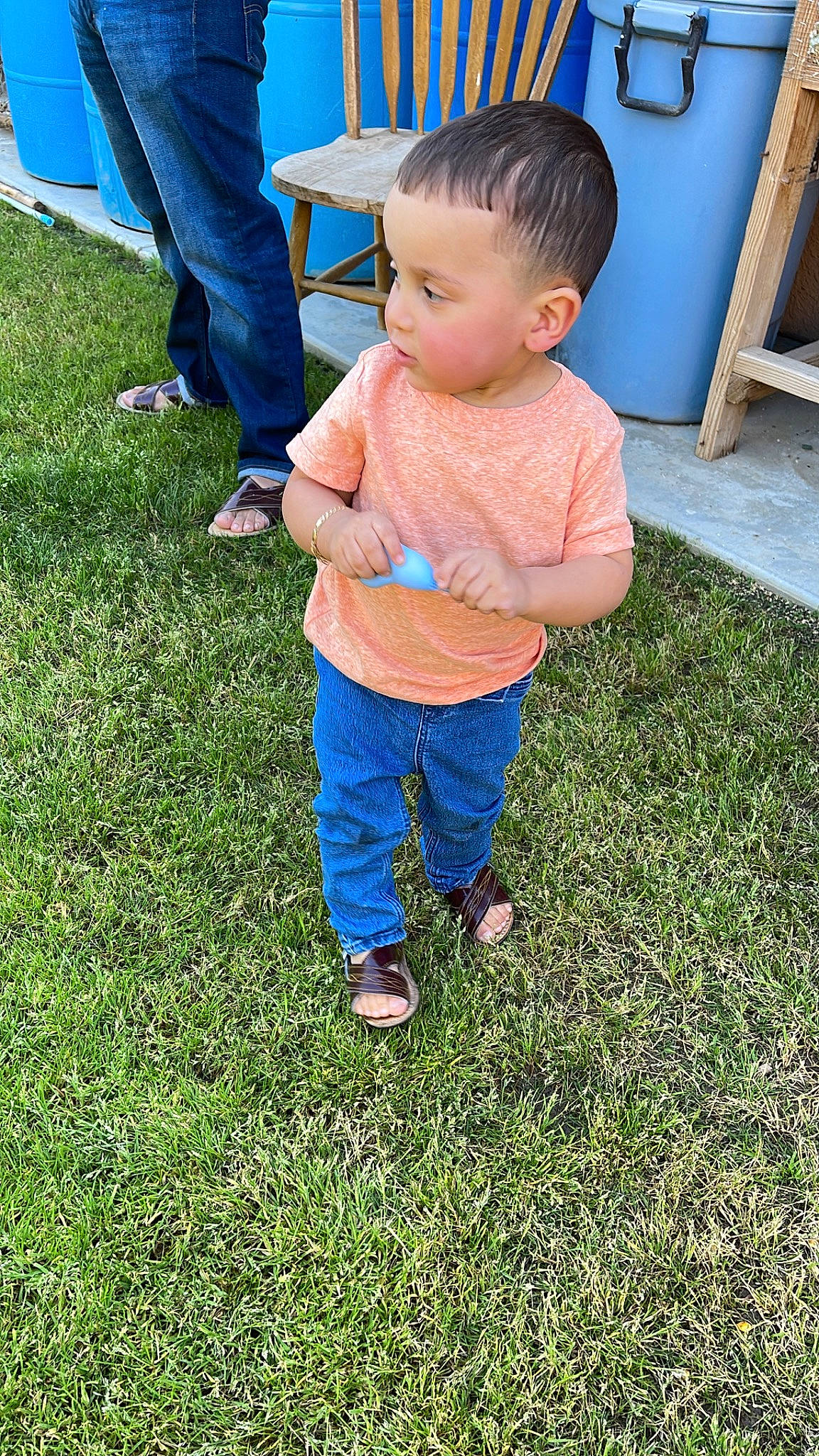 Azriel joined the competition — help win amazing prizes! baby, baby_toddler_clothing, child, door, flooring, foot, fun, grass, grass_family, groundcover, happy, human_leg, jeans, lawn, leg, leisure, people_in_nature, person, plant, sitting