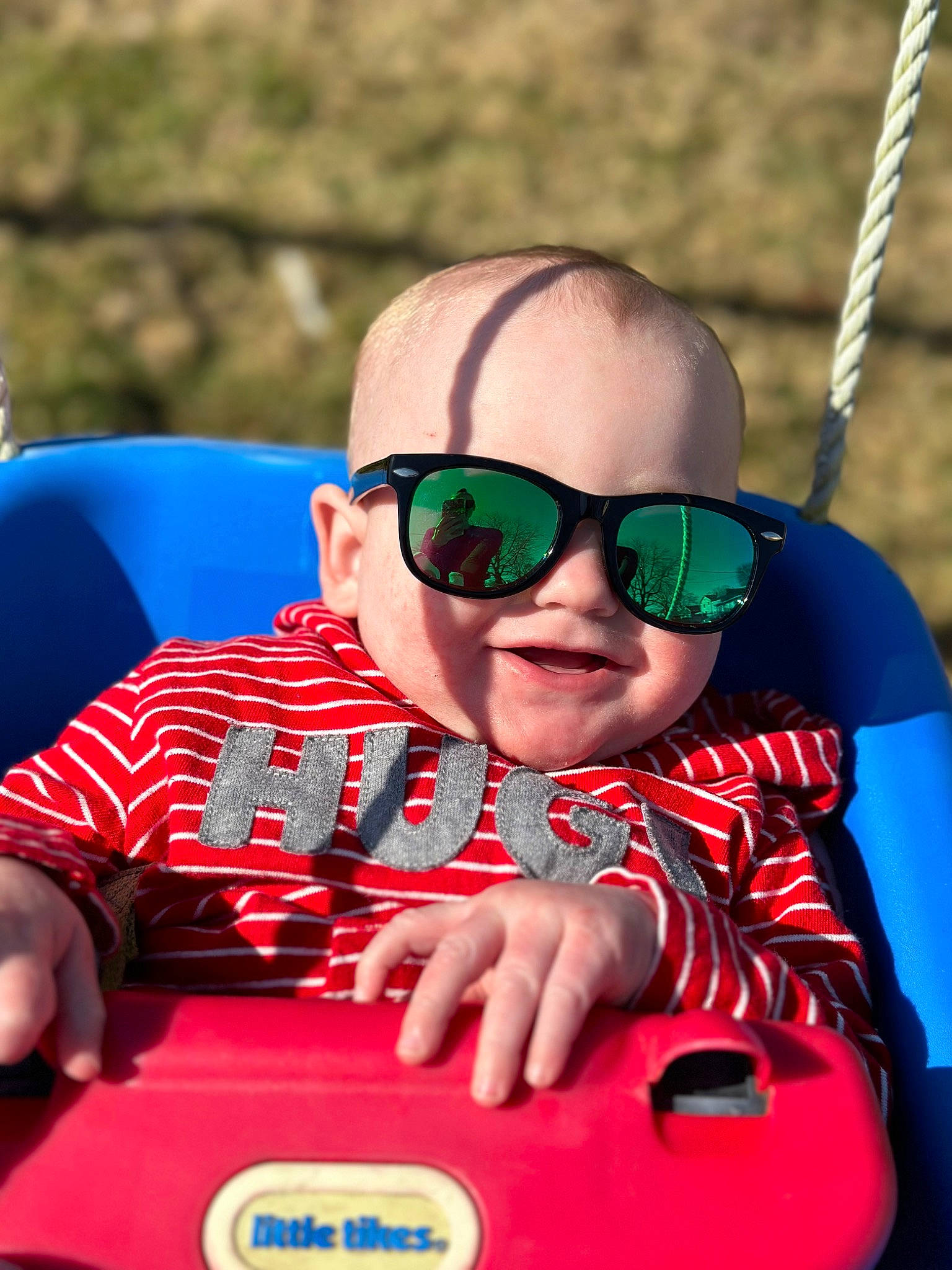 Waylon joined the competition — help win amazing prizes! blue, child, cool, eyewear, facial_expression, fun, glasses, goggles, grass, happy, leisure, person, photograph, recreation, red, smile, snapshot, sunglasses, toddler, vision_care