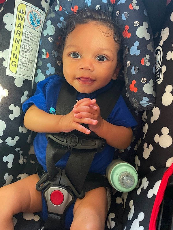 Kayden joined the competition — help win amazing prizes! baby, baby_products, baby_toddler_clothing, car_seat, cheek, child, comfort, cool, electric_blue, fun, happy, nail, pattern, person, sitting, skin, sleeve, smile, thumb, toddler