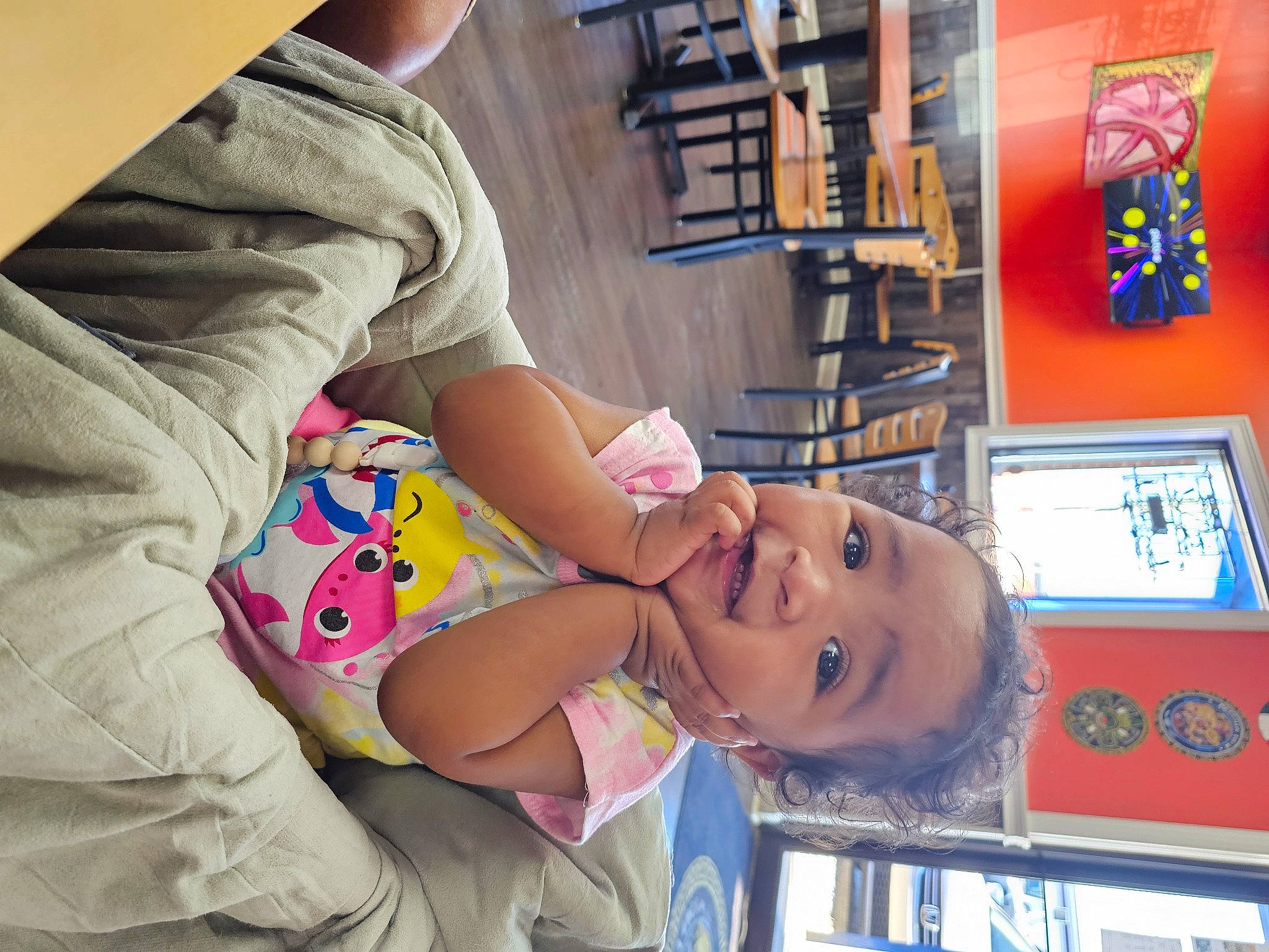 Nevaeh Mae is registered to the contest to win money with this photo: abdomen, baby, baby_products, baby_toddler_clothing, child, comfort, eyewear, fun, happy, leisure, person, play, room, shelf, sleeve, smile, t_shirt, thigh, toddler, vacation