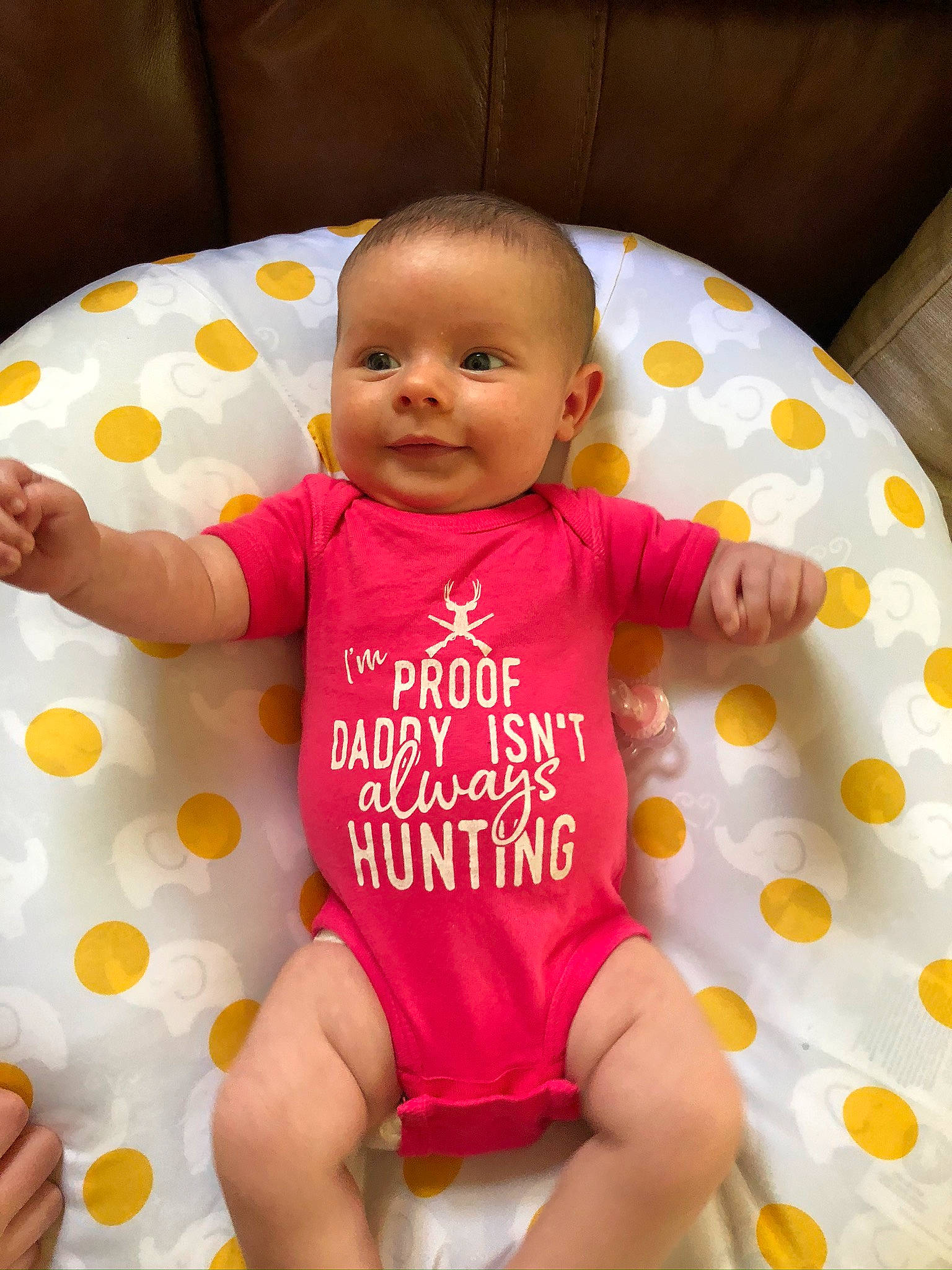 Emelia joined the competition — help win amazing prizes! baby, baby_products, baby_toddler_clothing, child, pattern, person, pink, play, product, sitting, skin, sleeve, toddler, yellow