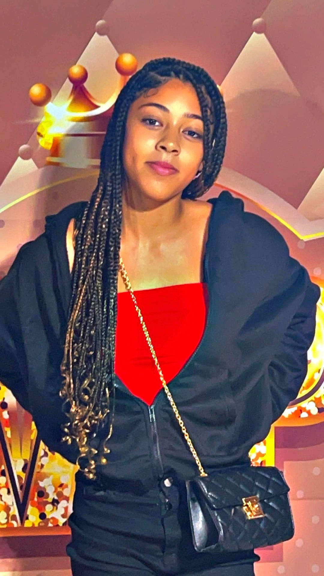 Tamara is registered to the contest to win money with this photo: adult, blackhair, bodypart, braid, clothing, coat, cornrows, curlyhair, dimples, face, female, hair, happy, head, neck, person, smile, woman