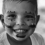 Marius participe au concours pour gagner de l'argent avec cette photo : black_and_white, boy, child, childhood, closeup, cute, expression, face, face_paint, fun, happy, innocence, joyful, portrait, short_hair, smile, teeth, toddler, white_shirt, young