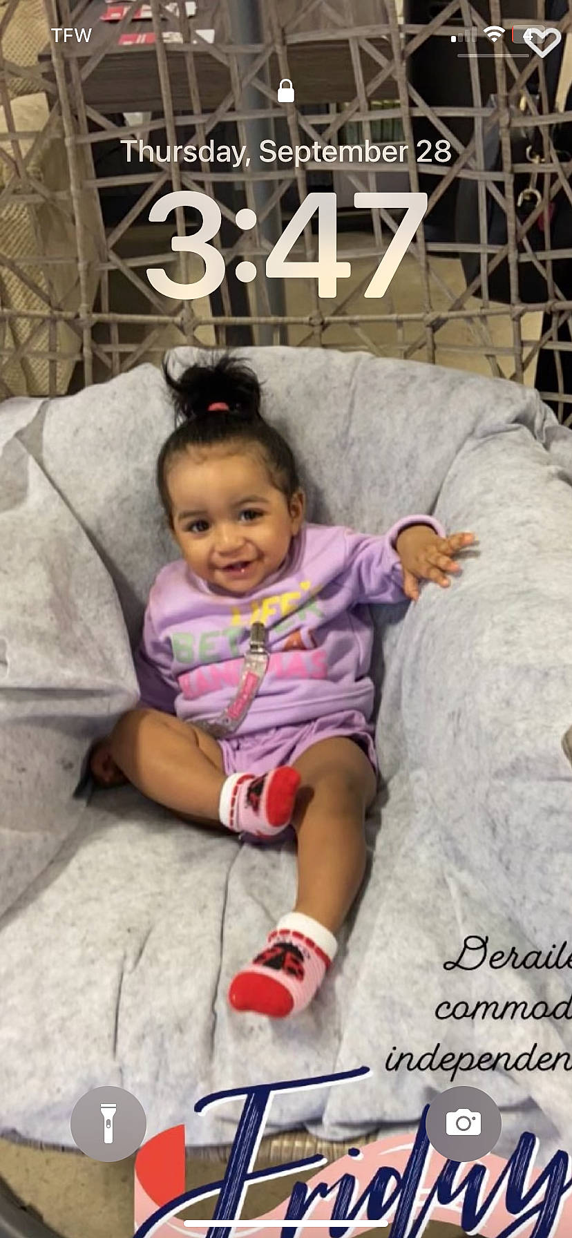 Danna is registered to the contest to win money with this photo: baby, baby_products, baby_toddler_clothing, child, comfort, dress, facial_expression, fun, happy, joy, magenta, outerwear, person, photo_caption, pink, product, purple, sitting, sleeve, smile