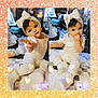 Ava is registered to the contest to win money with this photo: baby, child, infant, headband, bow, cute, sitting, blanket, quilt, soft_lighting, heart_bokeh, indoors, clothing, sock, hand, face, expression, food, playful, adorable