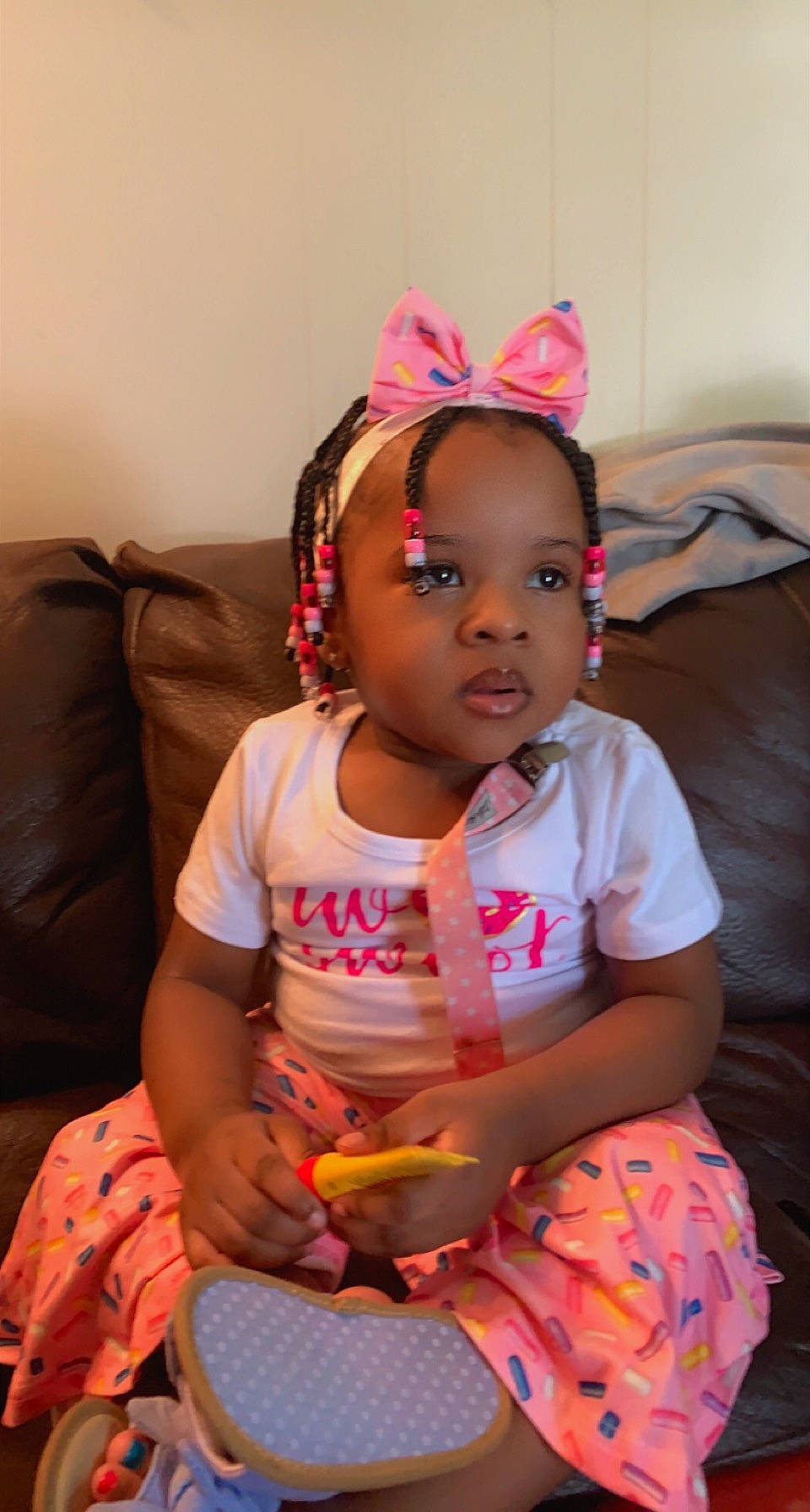 Tayanna joined the competition — help win amazing prizes! arm, baby, baby_toddler_clothing, cheek, child, event, eye, fashion_accessory, finger, fun, hand, happy, headband, headpiece, magenta, person, pink, room, sitting, skin