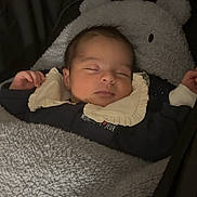 Nabaa participe au concours pour gagner de l'argent avec cette photo : baby, blanket, child, comfort, cozy, cute, dark_background, face, indoors, infant, peaceful, pillow, portrait, relaxed, rest, sleeping, soft, toddler, wearing_clothes, young_child