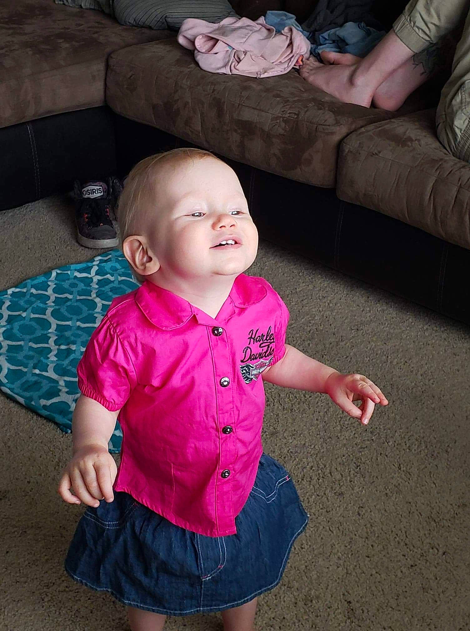 Azlynn joined the competition — help win amazing prizes! arm, baby, baby_toddler_clothing, cheek, child, eye, finger, fun, head, joint, leg, person, pink, play, sitting, skin, standing, textile, toddler, trunk