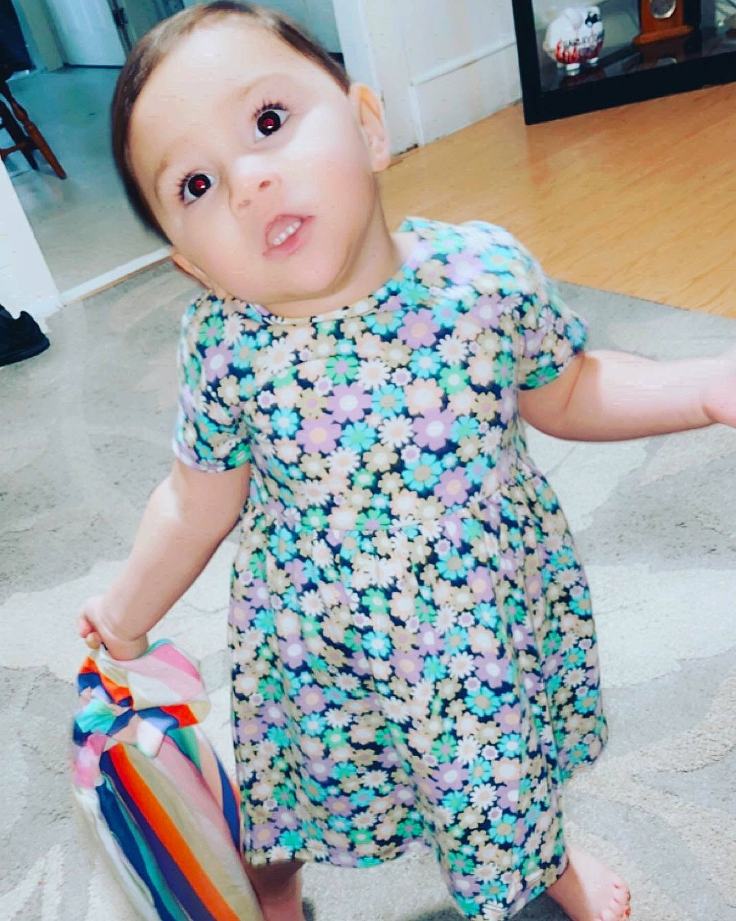 Mylah joined the competition — help win amazing prizes! aqua, arm, azure, baby_toddler_clothing, child, electric_blue, face, flooring, happy, joint, neck, person, product, shoulder, skin, sleeve, street_fashion, t_shirt, textile, toddler