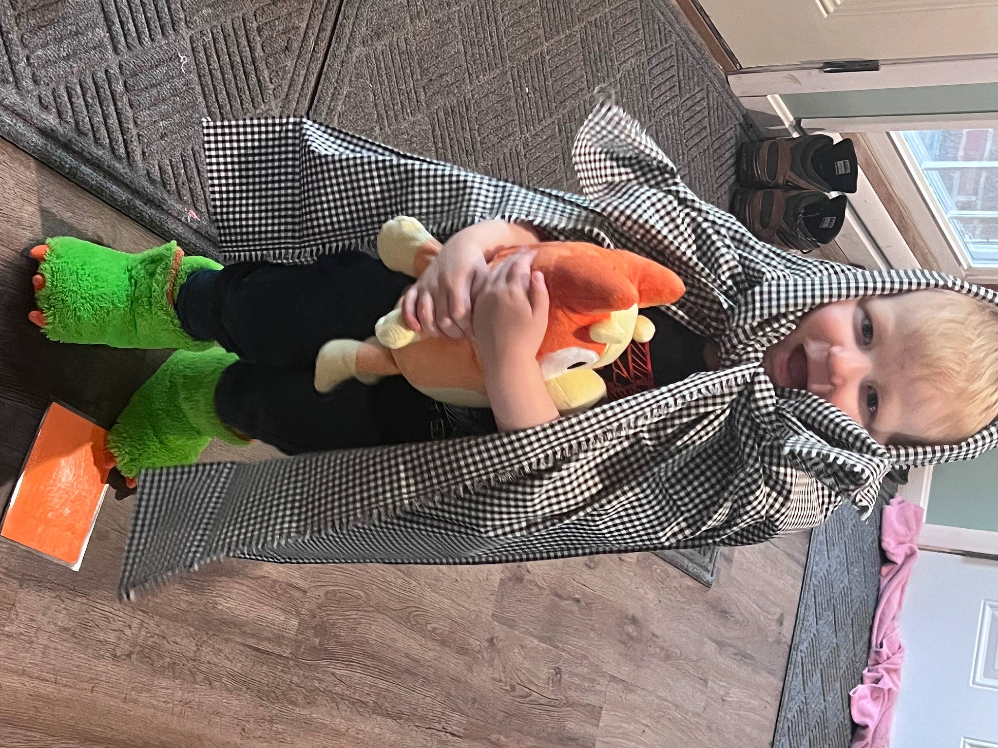 Jameson joined the competition — help win amazing prizes! baby, baby_products, child, comfort, floor, flooring, fun, hardwood, knee, lap, linens, nap, pattern, person, play, room, sitting, sock, thigh, toddler