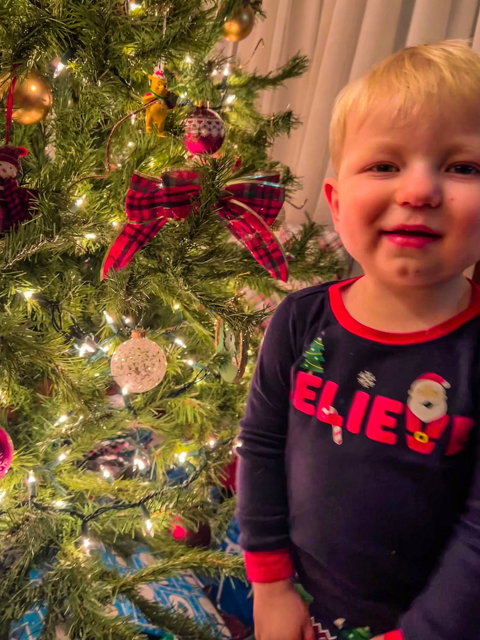 Jameson joined the competition — help win amazing prizes! baby_toddler_clothing, beauty, christmas_decoration, christmas_ornament, christmas_tree, evergreen, eye, hair, happy, head, holiday_ornament, human_body, joy, leaf, ornament, person, plant, sleeve, smile, t_shirt