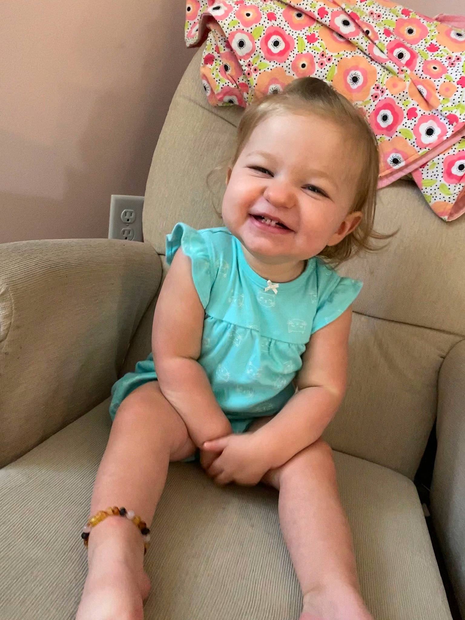 Elliana joined the competition — help win amazing prizes! baby, baby_toddler_clothing, child, fashion_accessory, hair_accessory, headgear, joy, leg, person, pink, sitting, skin, smile, thigh, toddler