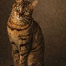 animal, cat, close_up, curious, cute, domestic_cat, ears, feline, fur, green_eyes, indoor, looking, pet, portrait, sitting, soft_lighting, striped_fur, tabby_cat, tail, whiskers