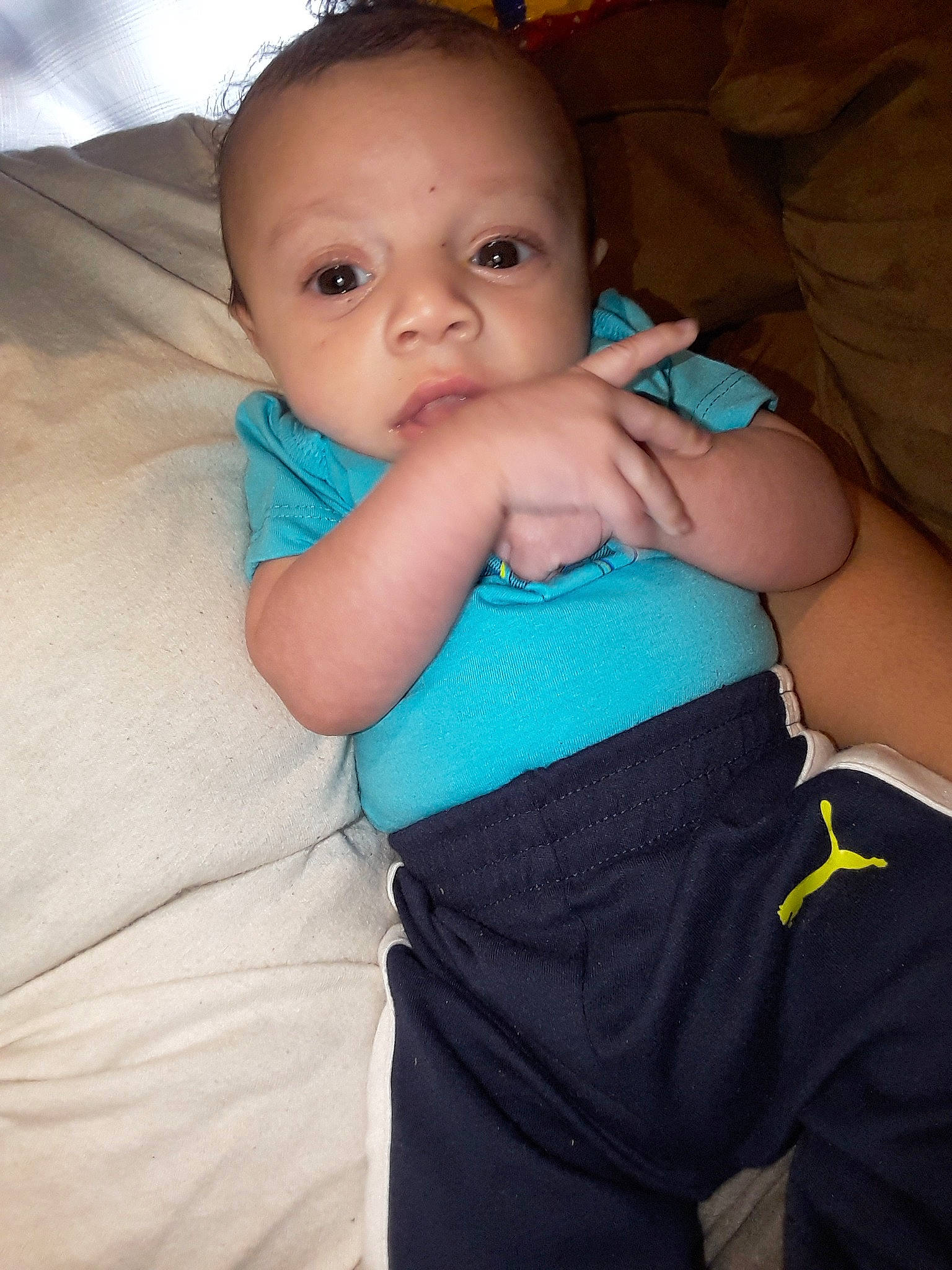 Gionni joined the competition — help win amazing prizes! arm, baby, cheek, child, eye, face, finger, hand, head, iris, nose, person, skin, smile, thumb, toddler, turquoise