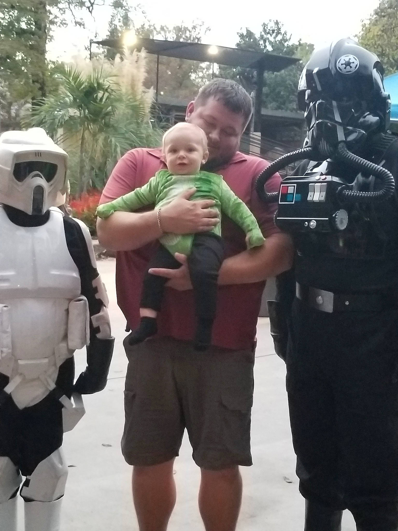 Connor is registered to the contest to win money with this photo: child, costume, fictional_character, joint, muscle, person, personal_protective_equipment, technology, toddler, vacation