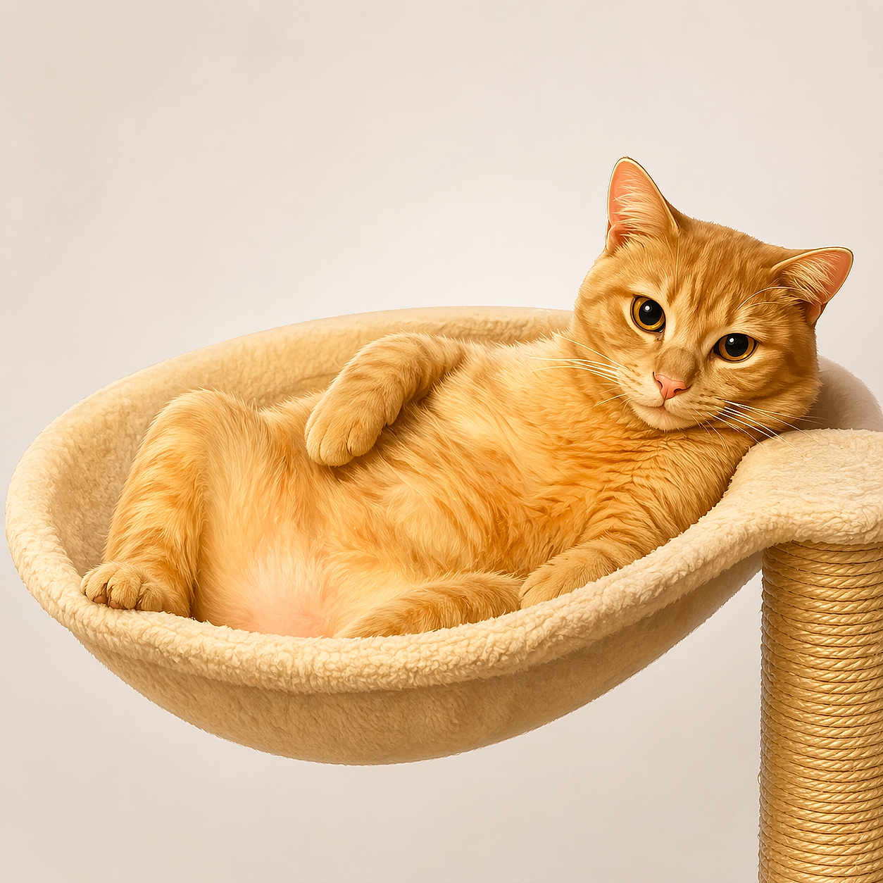 Kush participe au concours pour gagner de l'argent avec cette photo : cat, orange_tabby, pet, relaxed, indoor, cat_bed, feline, cozy, fur, whiskers, ears, paw, resting, animal, cute, portrait, looking_at_camera, soft_texture, comfortable, hammock