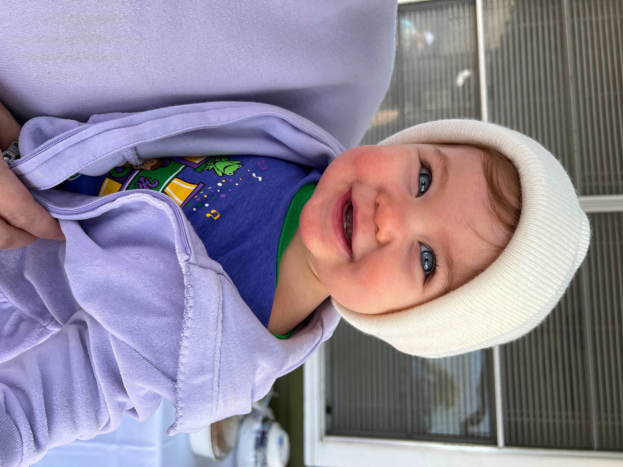 Caroline joined the competition — help win amazing prizes! baby, baby_laughing, baby_products, baby_toddler_clothing, child, comfort, electric_blue, eye, face, facial_expression, fun, happy, hat, headwear, joy, laugh, mouth, person, product, sleeve