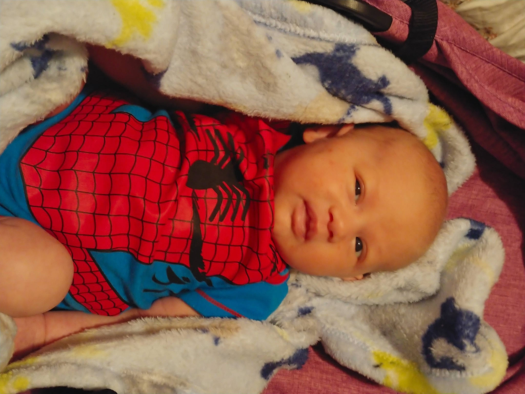 Christopher joined the competition — help win amazing prizes! baby, baby_sleeping, baby_toddler_clothing, cheek, child, comfort, eye, face, head, headgear, iris, linens, lip, nose, orange, pattern, person, skin, textile, toddler