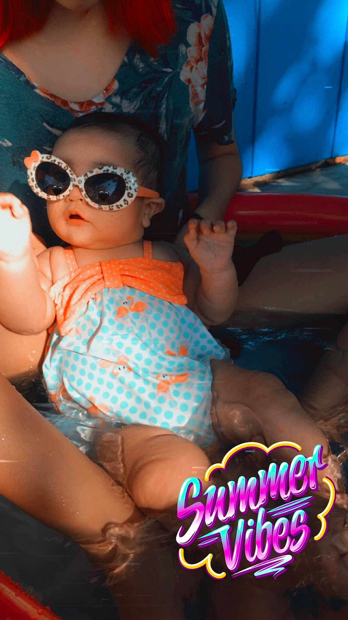 Hayley joined the competition — help win amazing prizes! baby_toddler_clothing, beauty, black_hair, blue, dress, electric_blue, eyewear, flash_photography, fun, goggles, human_leg, leg, leisure, magenta, person, pink, snapshot, sunglasses, thigh, toddler