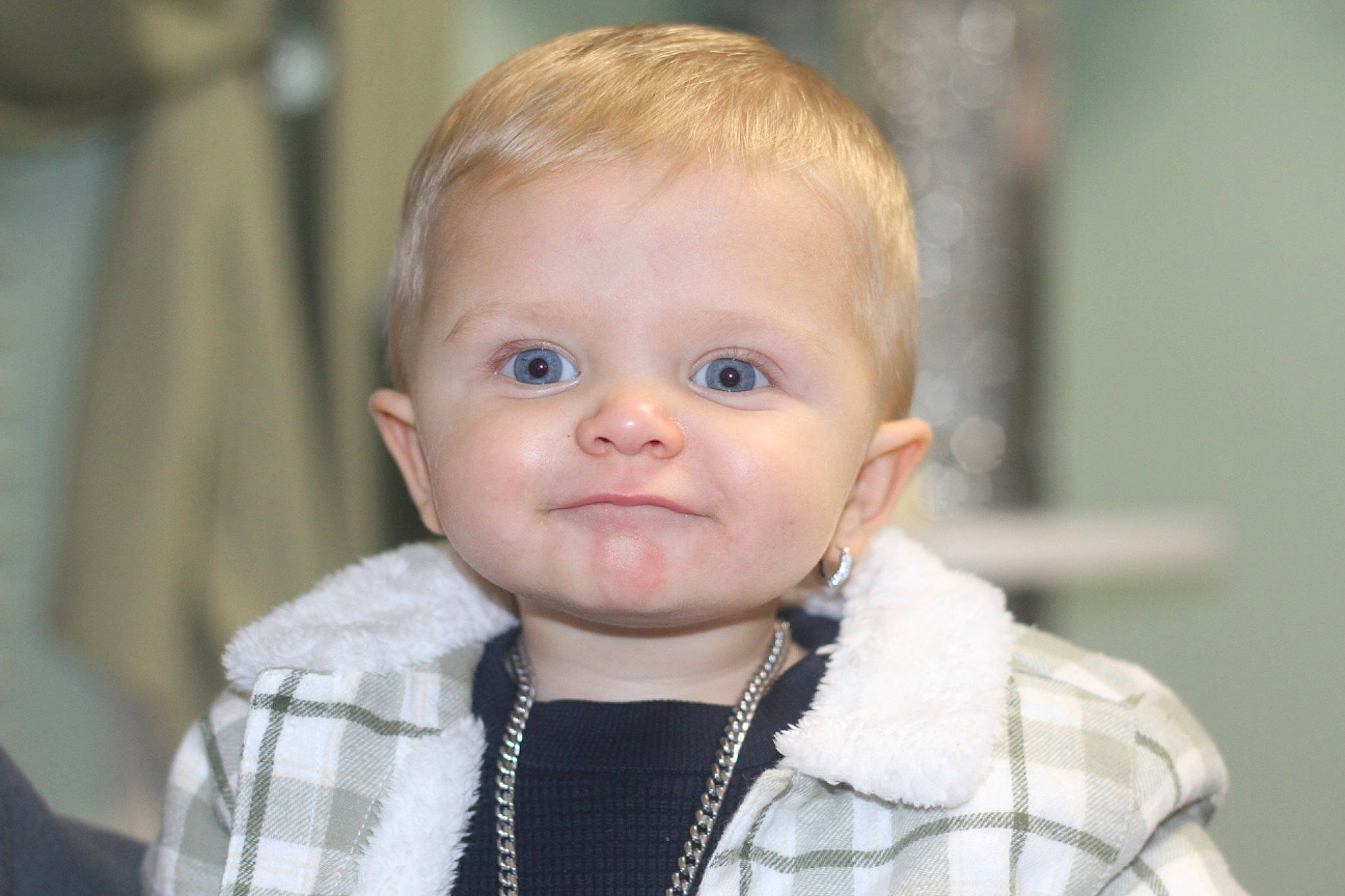 Junior joined the competition — help win amazing prizes! baby, baby_toddler_clothing, blond, cheek, child, collar, event, eye, eyelash, fun, fur, happy, iris, pattern, person, portrait_photography, sitting, sleeve, smile, t_shirt