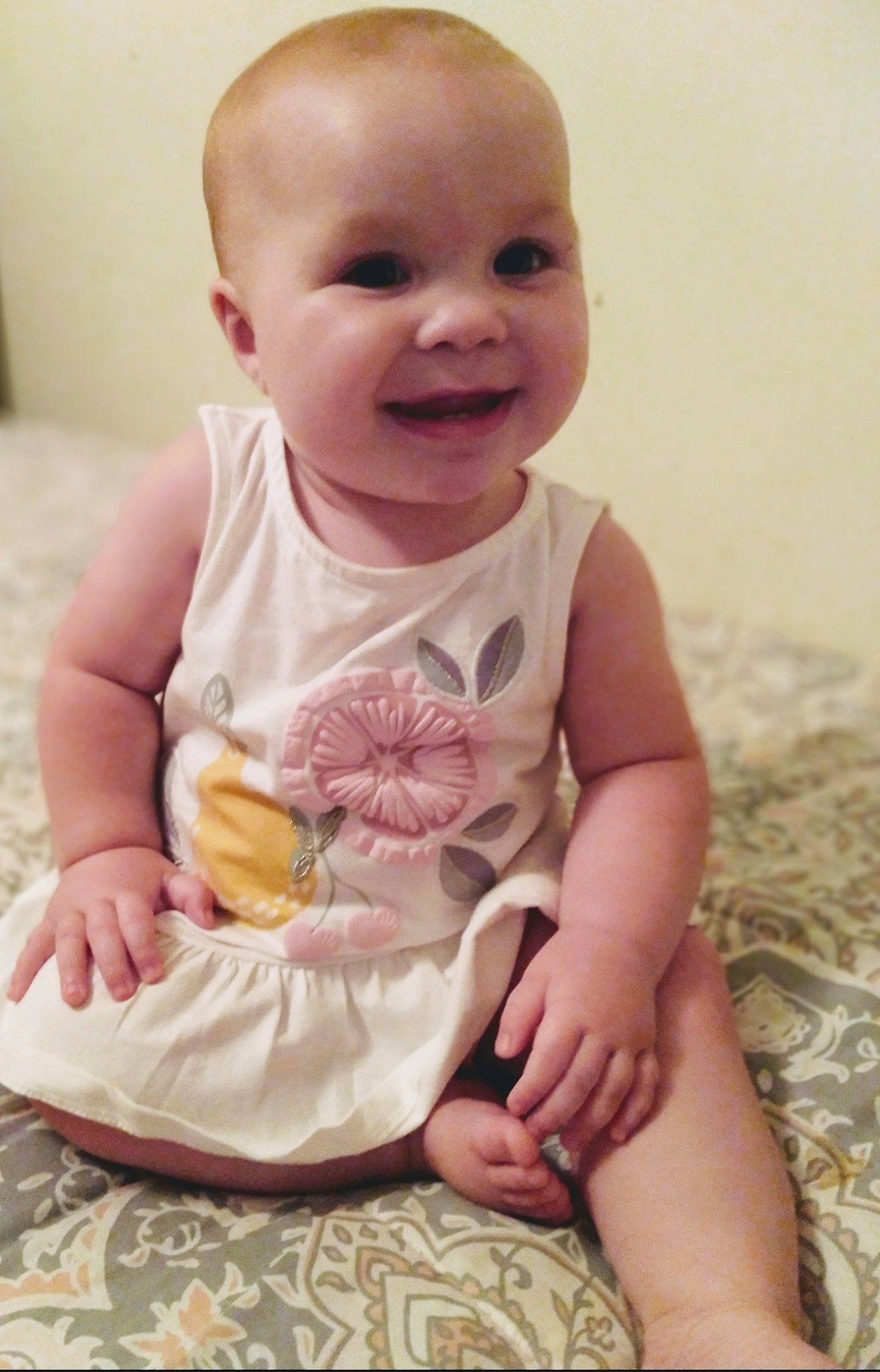 Elliana Grace joined the competition — help win amazing prizes! baby, baby_products, baby_toddler_clothing, cheek, child, finger, joy, person, pink, product, sitting, skin, smile, toddler
