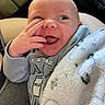Oilver joined the competition — help win amazing prizes! baby, infant, child, portrait, face, eyes, smiling, hand, finger, open_mouth, blanket, onesie, clothing, milk, couch, indoor, cozy, close_up, funny_expression, photography