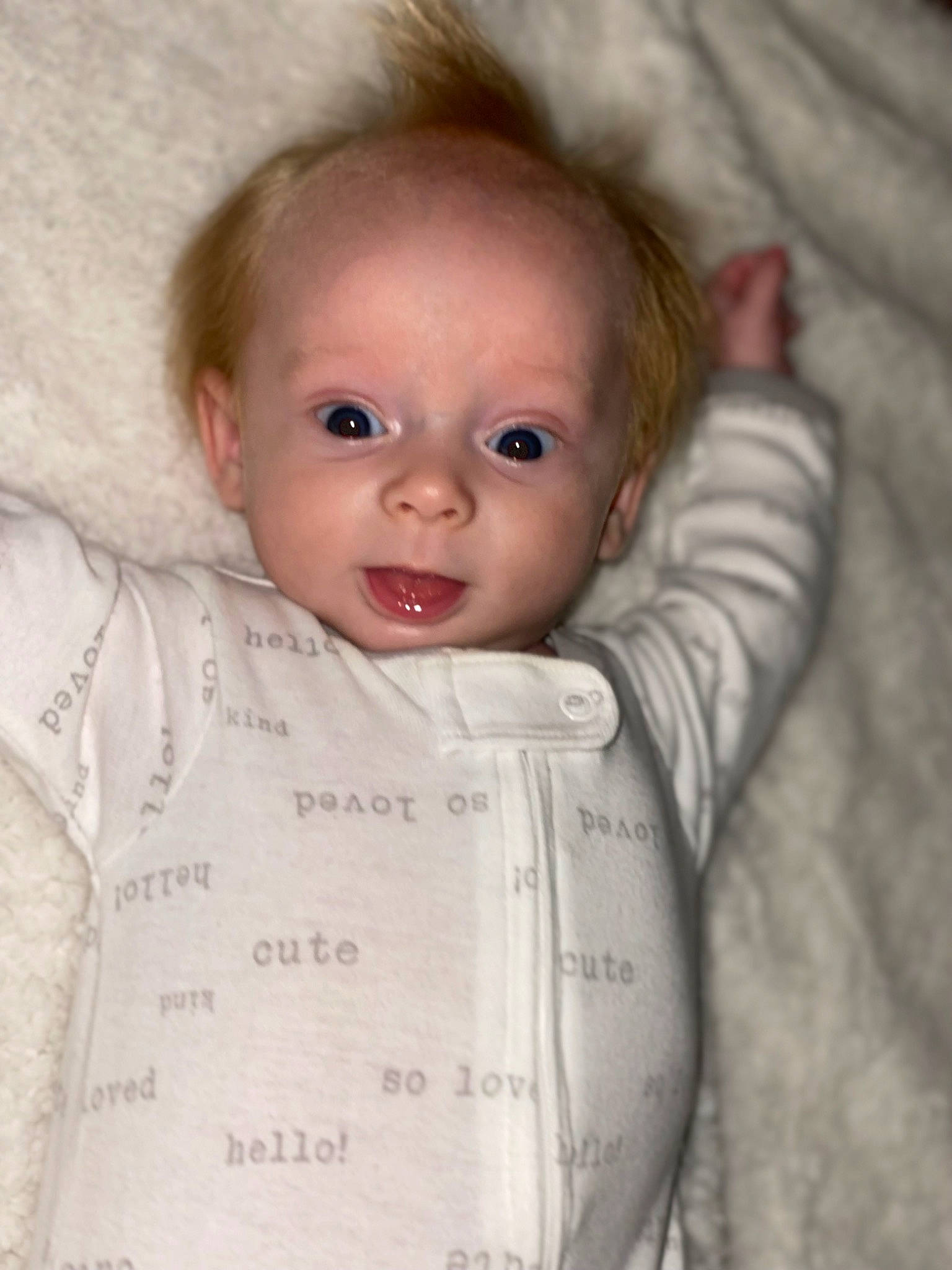 Callan joined the competition — help win amazing prizes! baby, baby_toddler_clothing, cheek, chin, comfort, eye, eyebrow, eyelash, face, head, iris, linens, lip, nose, outerwear, person, skin, sleeve, smile, textile