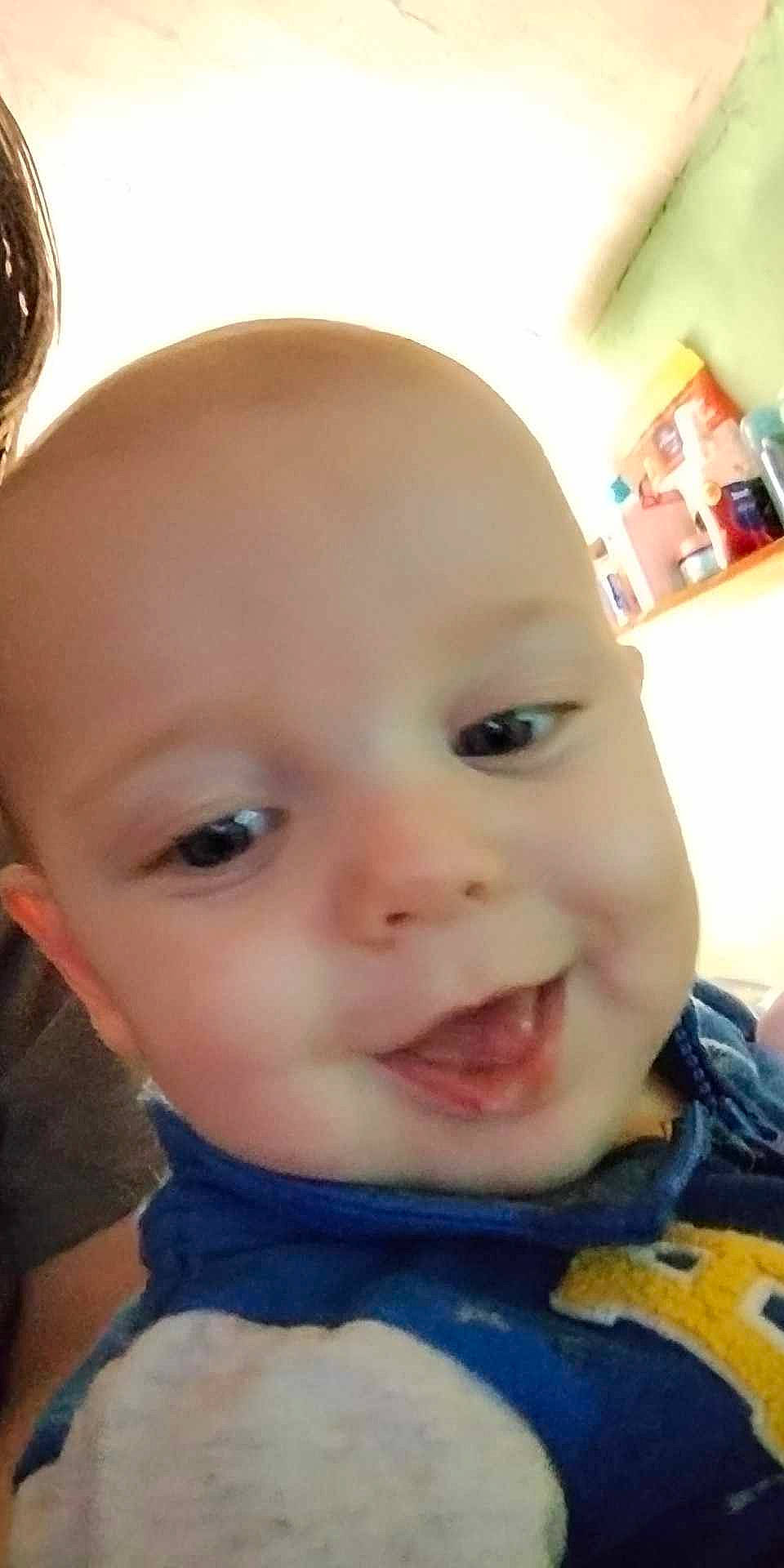 Kevin is registered to the contest to win money with this photo: baby, baby_toddler_clothing, cheek, chin, ear, eyebrow, eyelash, facial_expression, forehead, fun, happy, iris, lip, mouth, nose, people, person, skin, sleeve, smile