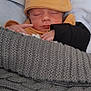 baby, newborn, sleeping, blanket, knitwear, hat, clothing, infant, cute, cozy, warm, hand, face, rest, soft, bed, comfort, peaceful, portrait, child