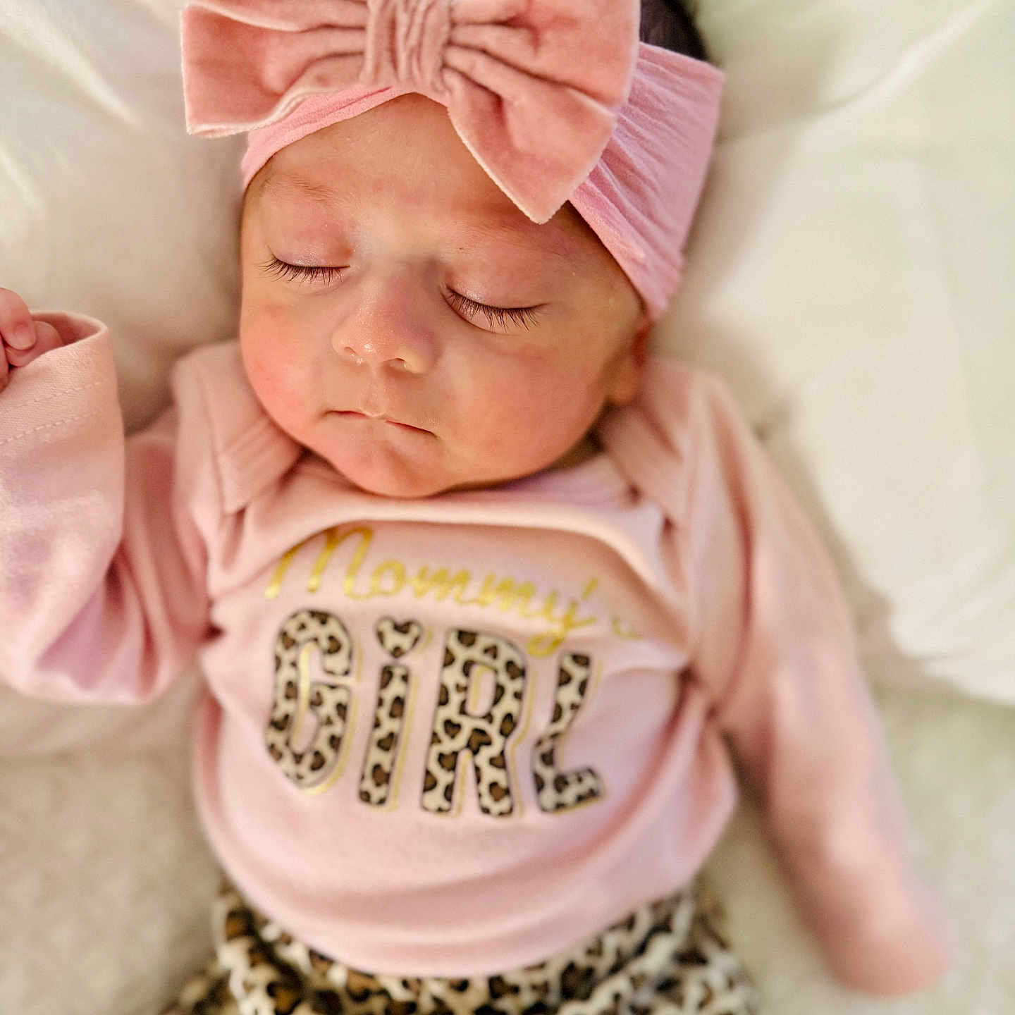 Evolet joined the competition — help win amazing prizes! baby, bed, blanket, bow, close_up, clothing, cute, eyelashes, face, headband, infant, leopard_print, newborn, onesie, pattern, peaceful, pink, portrait, sleeping, soft_texture