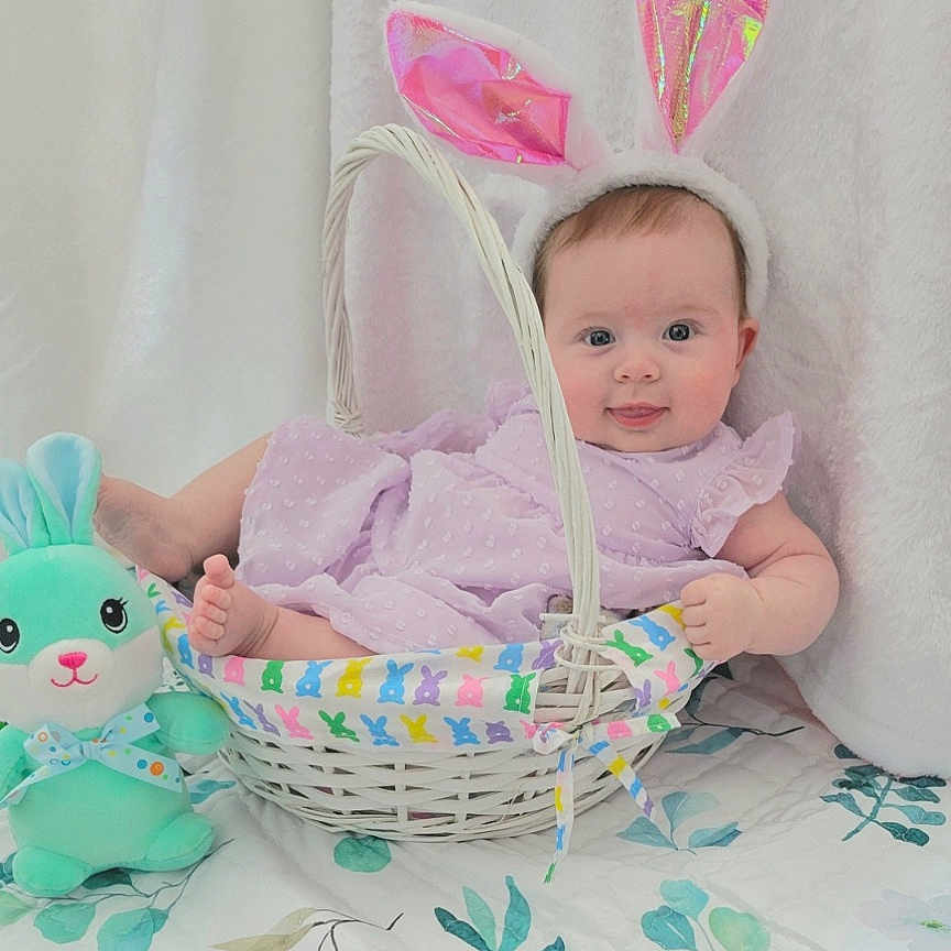 Anora joined the competition — help win amazing prizes! baby, basket, bed, blanket, clothing, crib, cushion, face, furniture, hat, head, homedecor, infantbed, newborn, person, photography, portrait, purple, sitting, toy