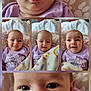 Athena is registered to the contest to win money with this photo: baby, infant, purple_clothing, blanket, facial_expression, close_up, portrait, child, cushion, indoor, cute, smile, funny_face, newborn, person, soft_lighting, head, sitting, baby_girl, cozy