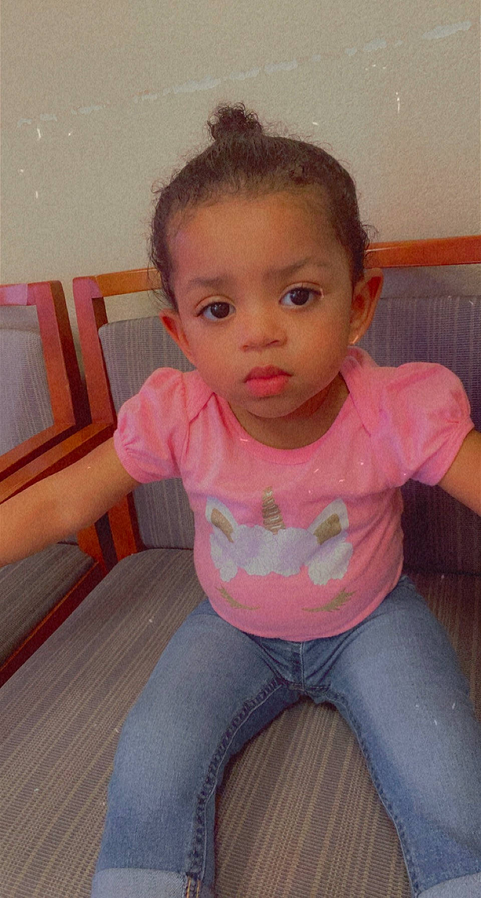 Azora is registered to the contest to win money with this photo: baby_toddler_clothing, cheek, chin, comfort, ear, eyebrow, eyelash, hair, happy, iris, jeans, lip, material_property, mouth, neck, nose, person, pink, skin, thigh