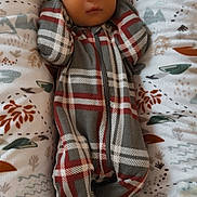 Cohen is registered to the contest to win money with this photo: baby, sleeping, plaid_onesie, hat, blanket, patterned_blanket, infant, cozy, soft_fabric, peaceful, cute, child, newborn, resting, indoors, warm, comfort, portrait, small, adorable