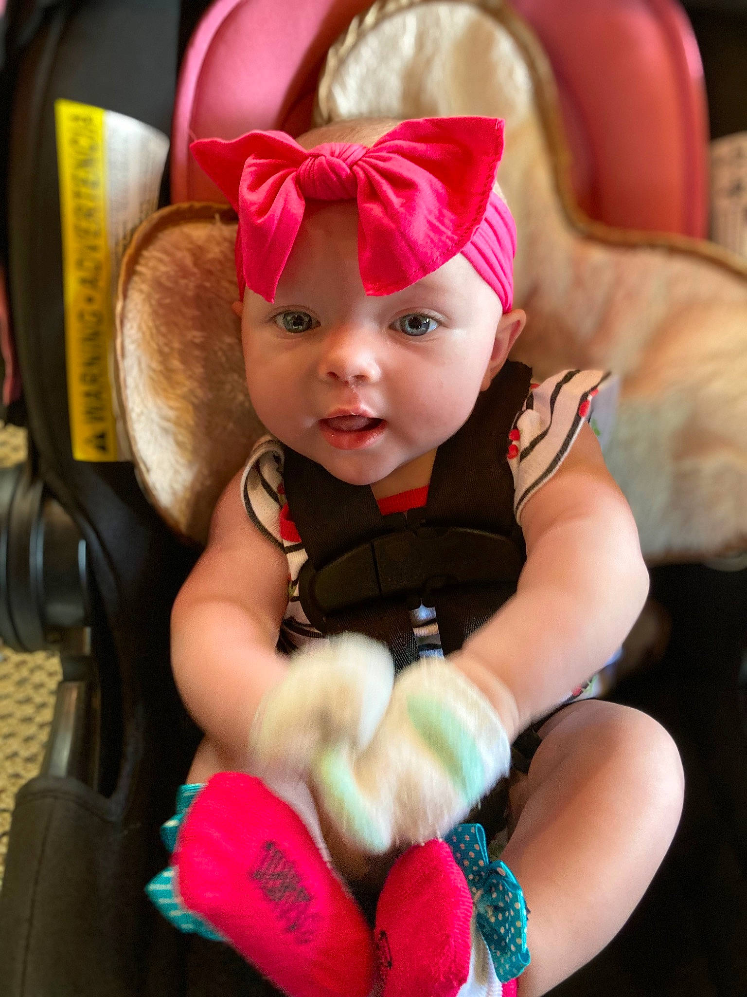 Pheobe joined the competition — help win amazing prizes! baby, baby_carriage, baby_products, baby_toddler_clothing, cheek, child, comfort, event, eye, face, fun, happy, head, headband, headwear, human_body, magenta, person, pink, skin